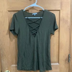 Green criss-cross tee